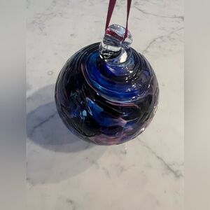 New Studio Glass Handblown Multicolor Blue Purple Swirl Ball Christmas Ornament